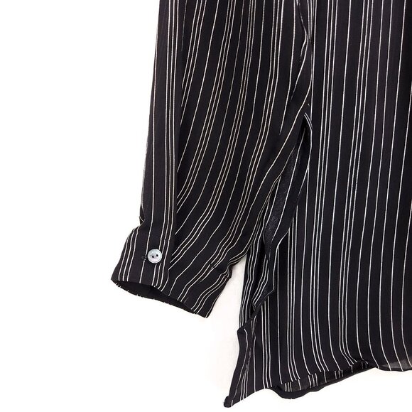 Vince Silk Tunic Top Size 2 Sheer Black Striped Elegant Professional Blouse - Picture 5 of 14